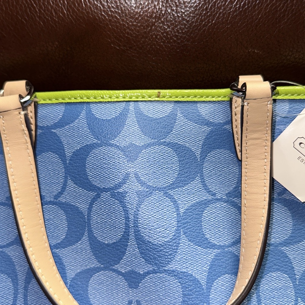🔥🔥🔥Vintage New Coach Blue and Green Signature Small Tote Bag - Picture 11 of 11